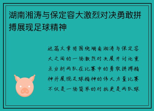湖南湘涛与保定容大激烈对决勇敢拼搏展现足球精神