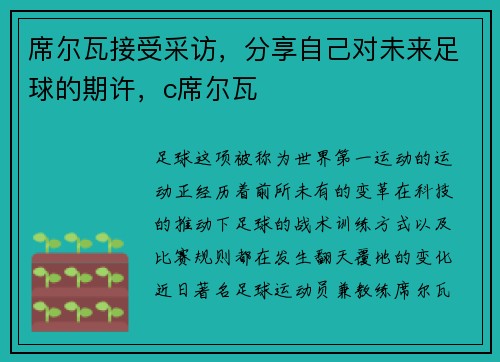 席尔瓦接受采访,分享自己对未来足球的期许,c席尔瓦